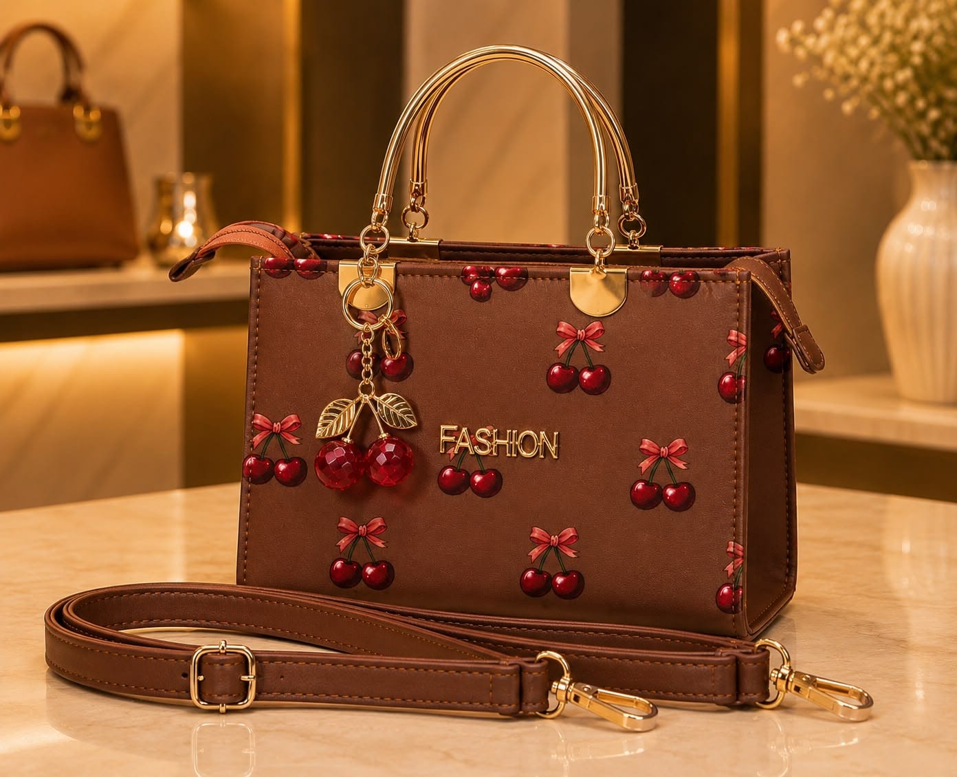Premium Cherry Print Handbag - Image 7