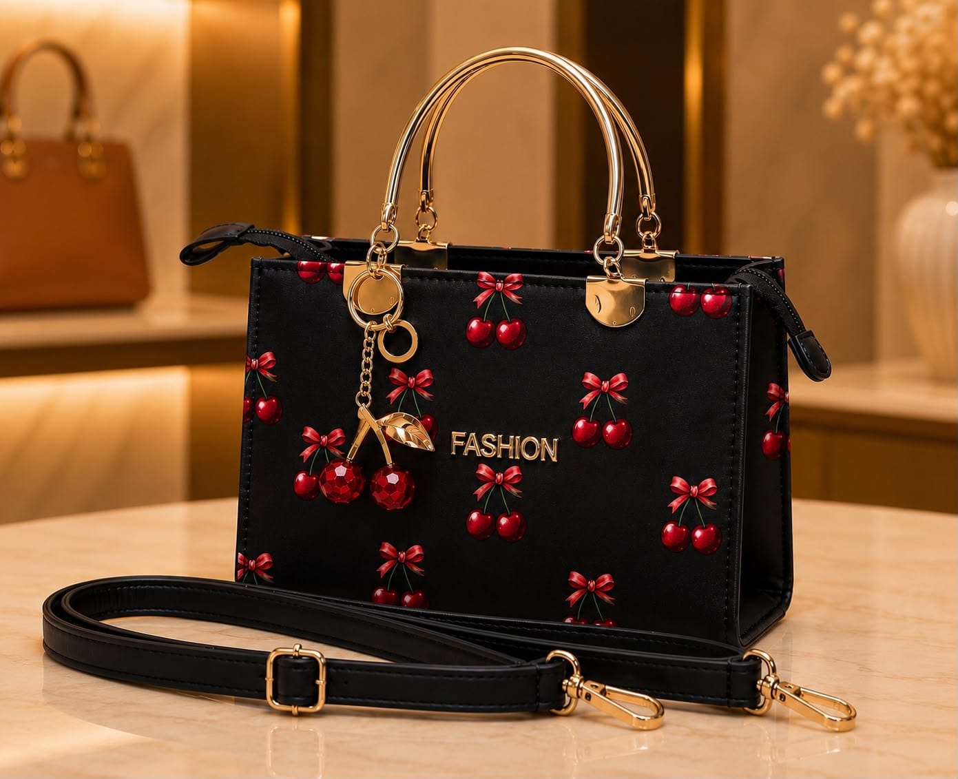Premium Cherry Print Handbag - Image 6