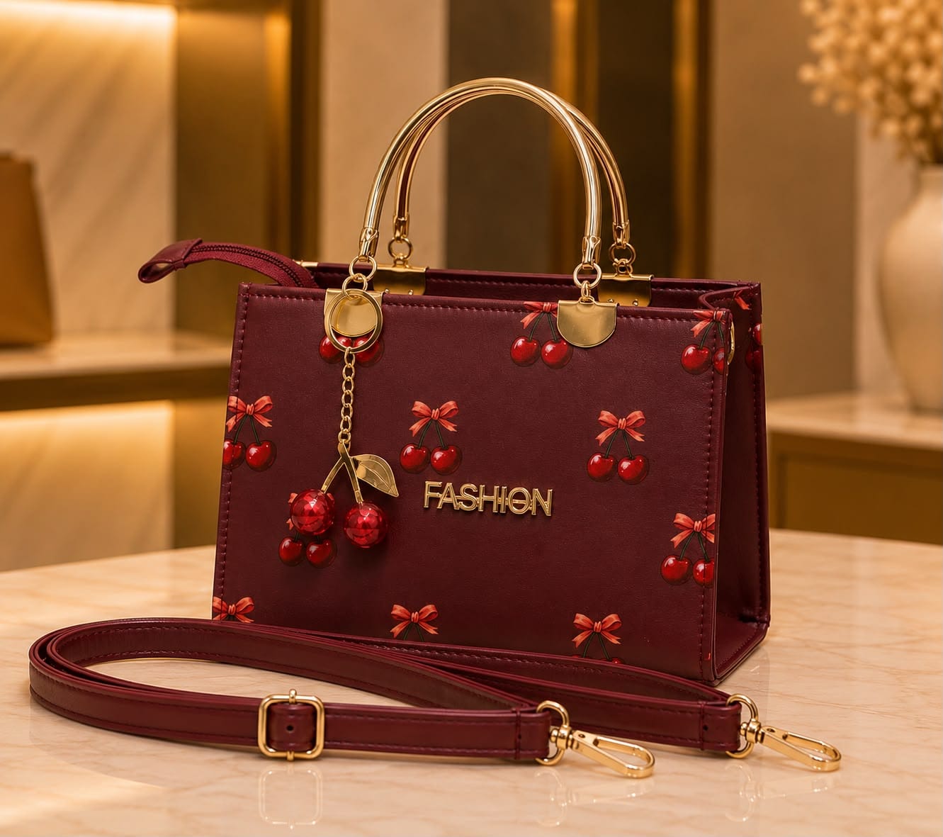 Premium Cherry Print Handbag - Image 5