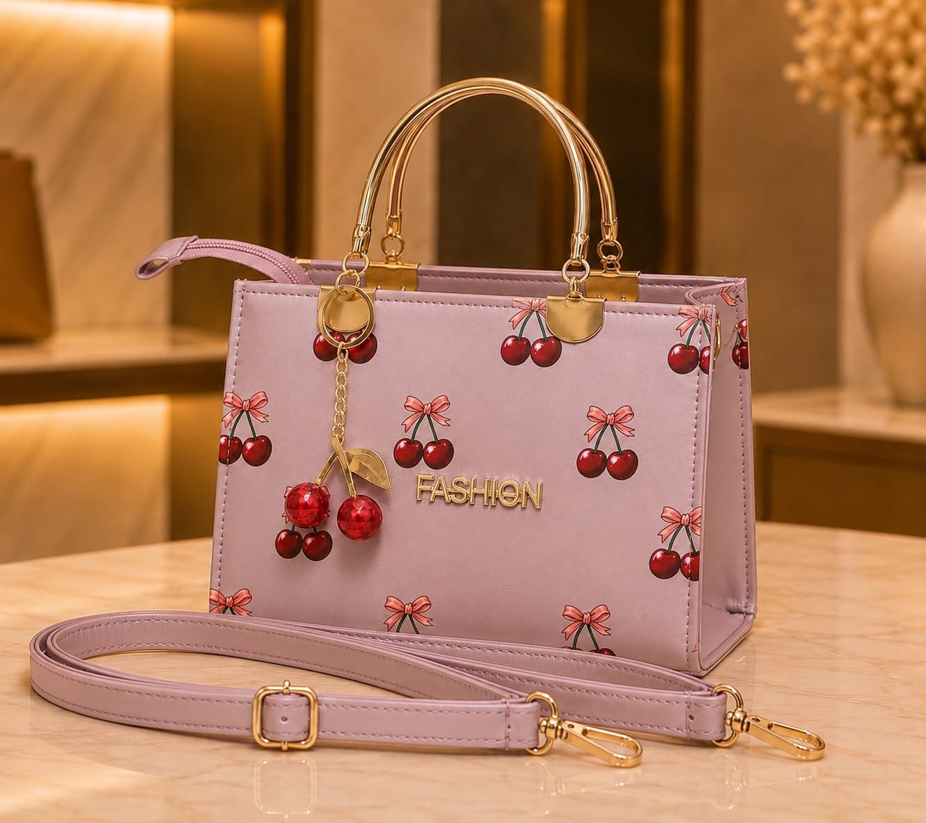 Premium Cherry Print Handbag - Image 3