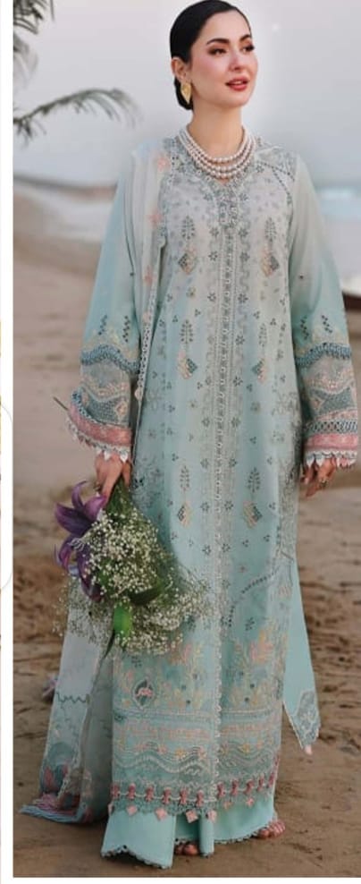 Qalamkar Replica Luxury Embroidered Cotton 3-Piece Suit with Organza Dupatta