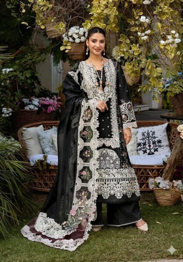 ELAF Replica Chickenkari Lawn 3-Piece Suit with Khaddi Net Embroidered Dupatta
