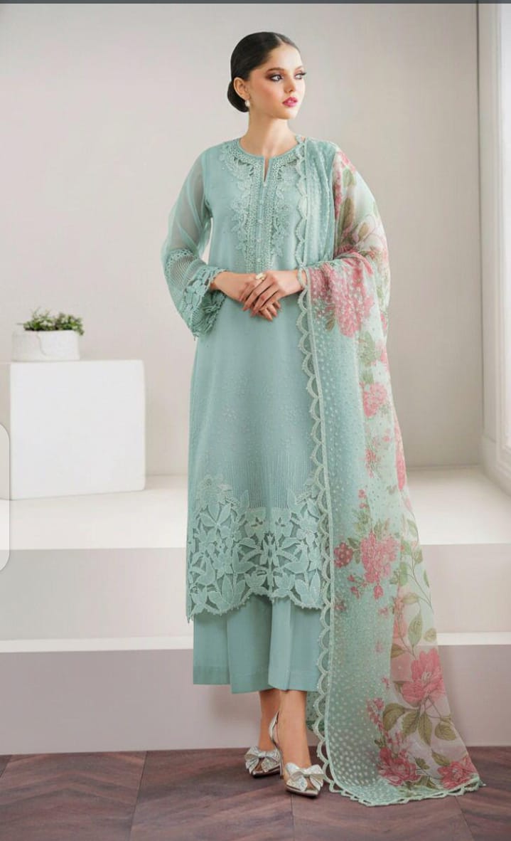 Baroque Replica Luxury Festive Organza 3-Piece Suit with Heavy Embroidered Dupatta