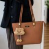 TBM Premium Tote Bag with Fur Keychain – Stylish Laptop Shoulder Bag for Women
