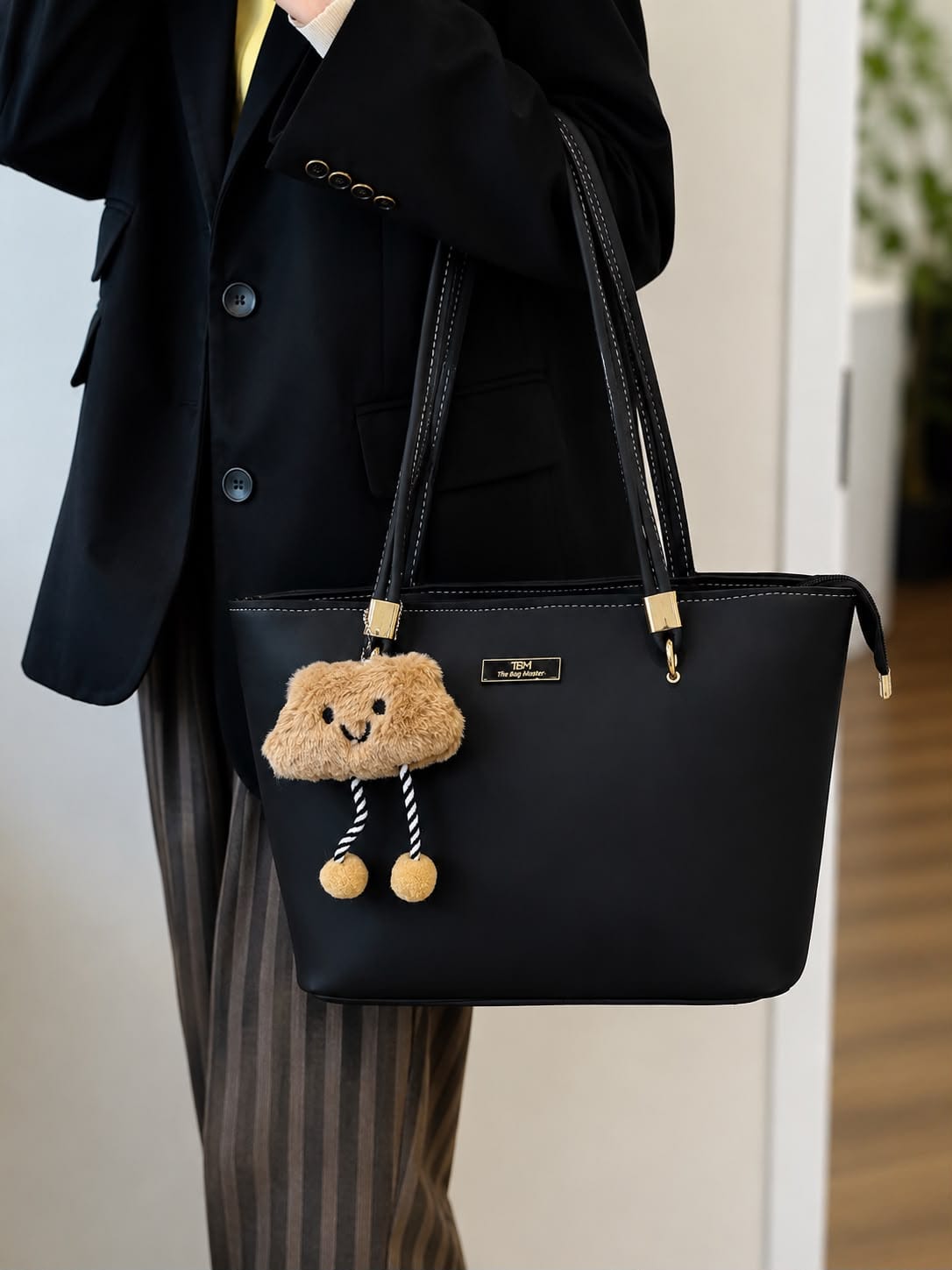 TBM Premium Tote Bag with Fur Keychain – Stylish Laptop Shoulder Bag for Women - Image 6