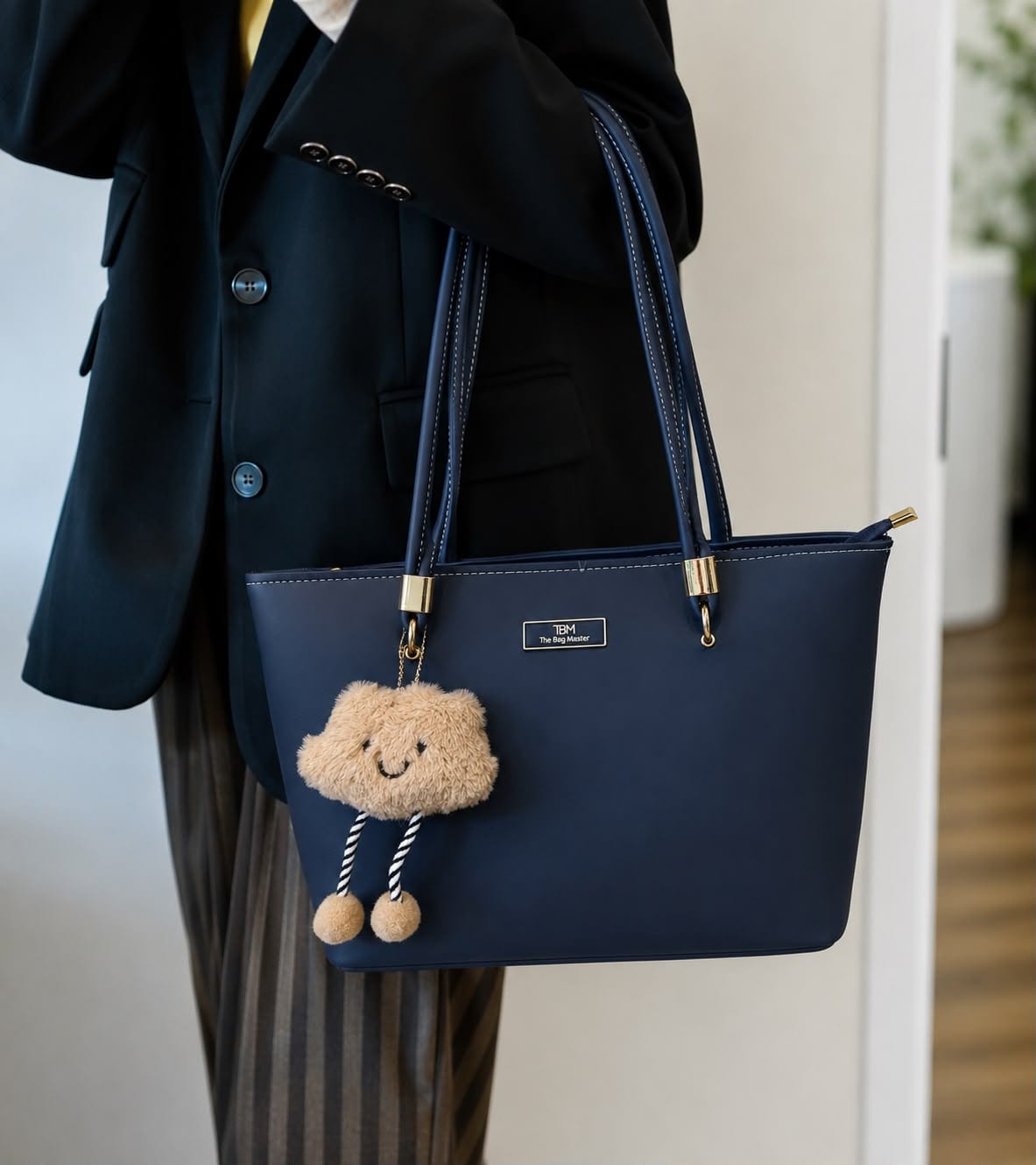 TBM Premium Tote Bag with Fur Keychain – Stylish Laptop Shoulder Bag for Women - Image 5