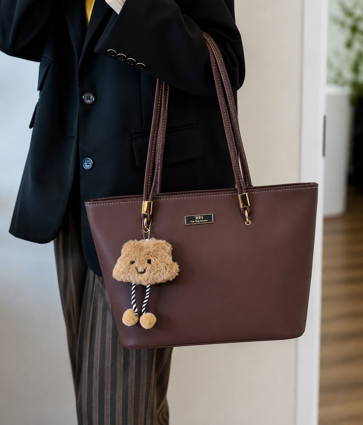 TBM Premium Tote Bag with Fur Keychain – Stylish Laptop Shoulder Bag for Women - Image 2