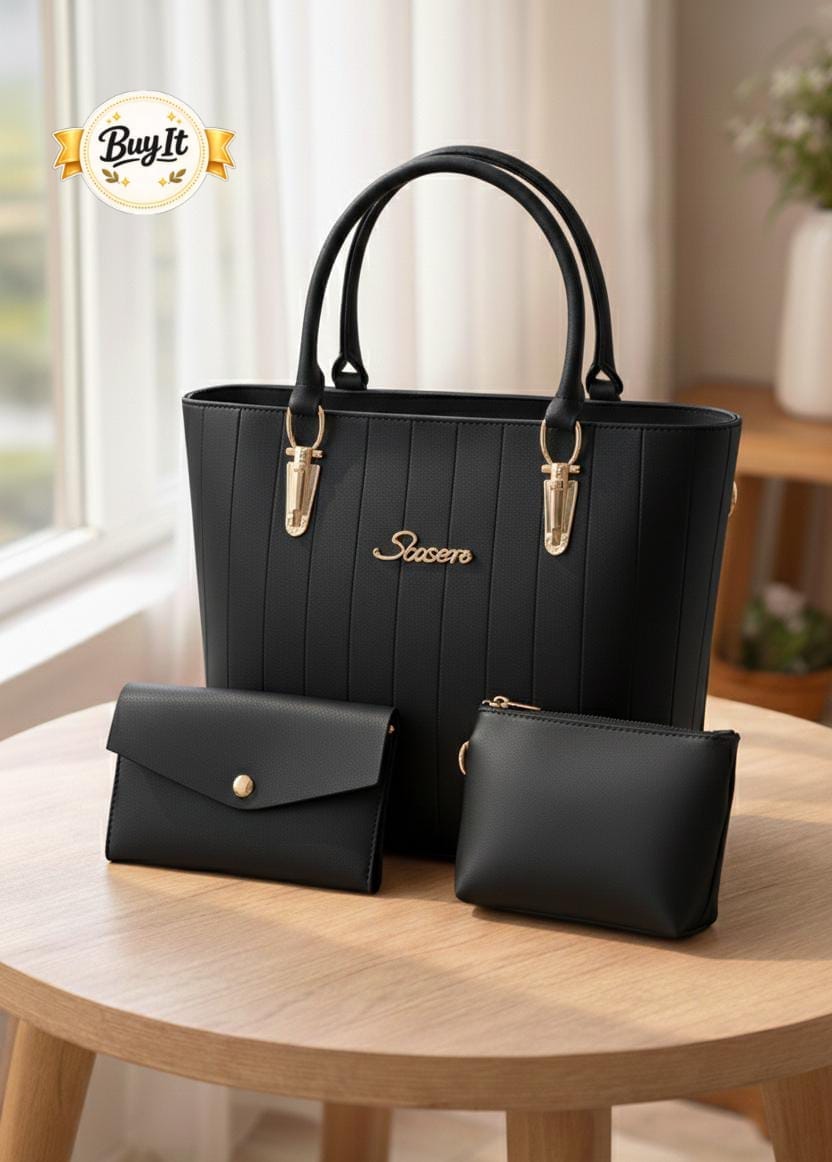 3-Piece Shoulder Bag Set for Girls – Large PU Handbag with Mini Wallet & Pouch - Image 6
