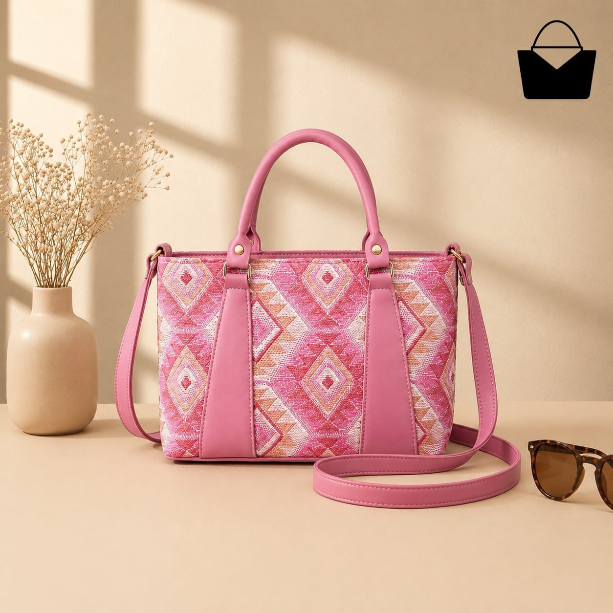 Premium Printed Handbag for Women – 2 Zipper Partition Shoulder & Hand Carry Bag