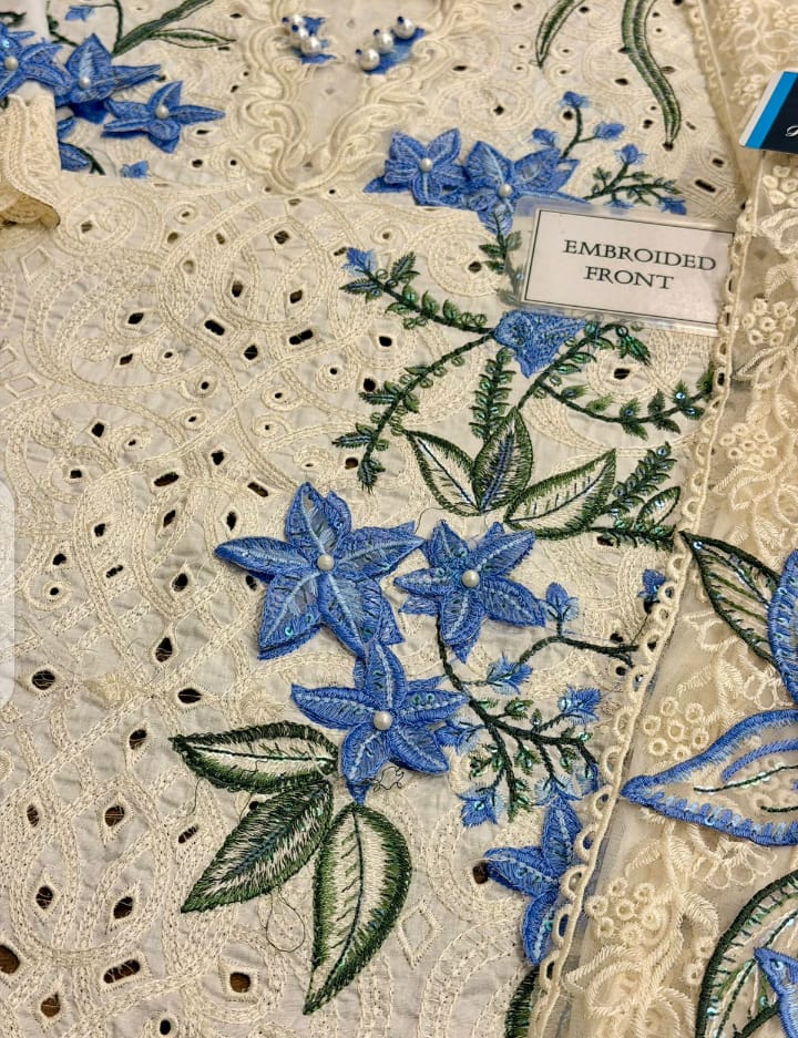 Rung Rasia Replica Luxury Chickenkari Lawn 3-Piece Suit with Embroidered Organza Dupatta - Image 9