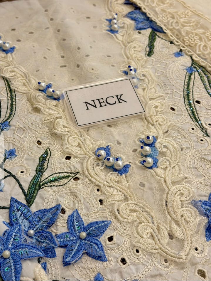 Rung Rasia Replica Luxury Chickenkari Lawn 3-Piece Suit with Embroidered Organza Dupatta - Image 7