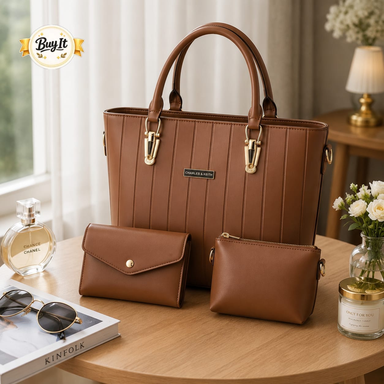 3-Piece Shoulder Bag Set for Girls with Mini Wallet & Pouch ,