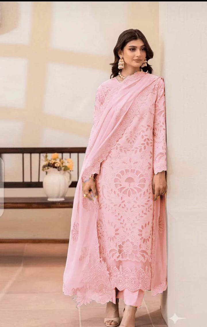 Hit Code Luxury Lawn Fancy Collection 3-Piece Unstitched Suit with Heavy Embroidered Chiffon Dupatta