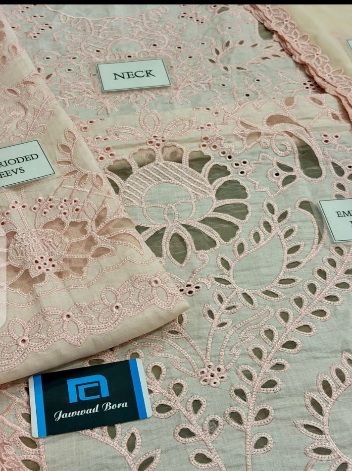 Hit Code Luxury Lawn Fancy Collection 3-Piece Unstitched Suit with Heavy Embroidered Chiffon Dupatta - Image 6