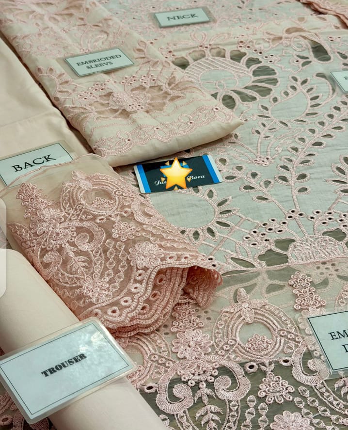 Hit Code Luxury Lawn Fancy Collection 3-Piece Unstitched Suit with Heavy Embroidered Chiffon Dupatta - Image 3