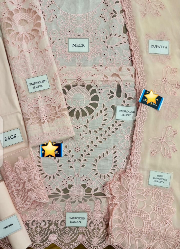Hit Code Luxury Lawn Fancy Collection 3-Piece Unstitched Suit with Heavy Embroidered Chiffon Dupatta - Image 2