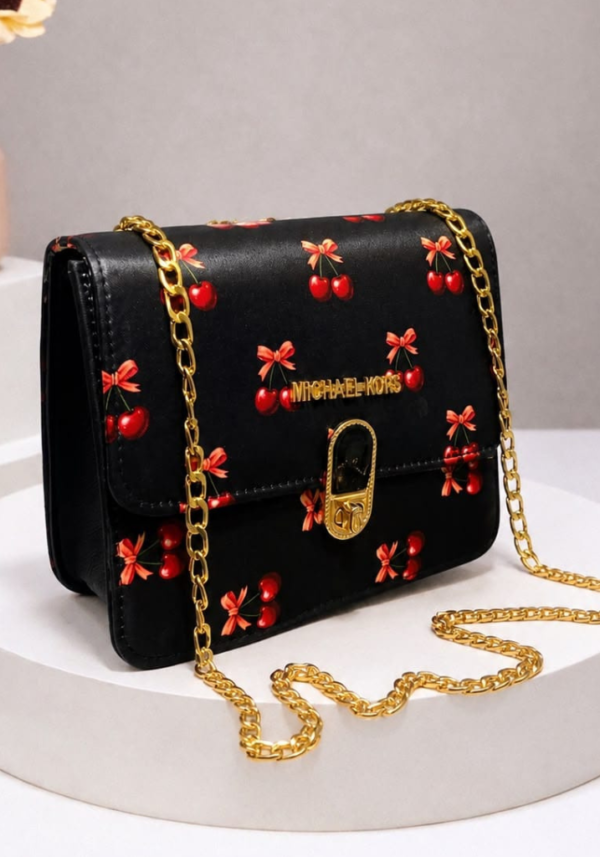 Premium Cherry Print Handbag with Golden Chain