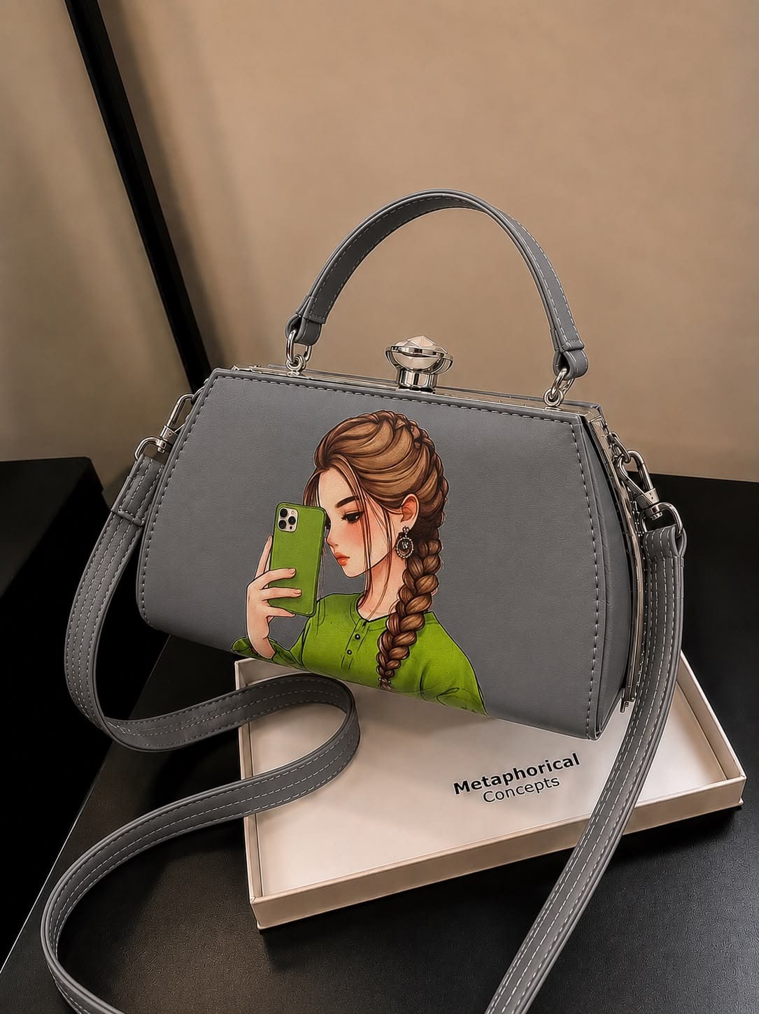 Modern Hijab Girl Printed Top-Lock Handbag - Image 4