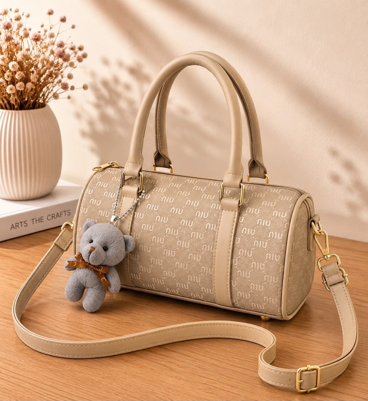 Min Min Premium Duffle Bag with Teddy Bear Keychain - Image 2