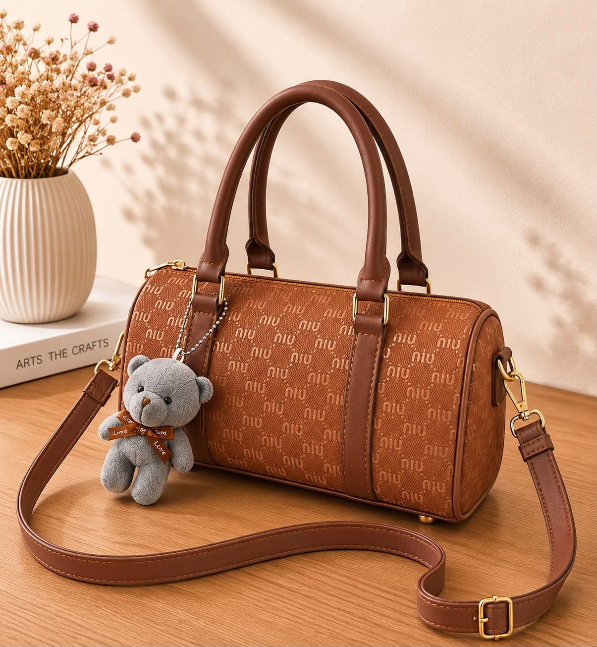 Min Min Premium Duffle Bag with Teddy Bear Keychain - Image 3