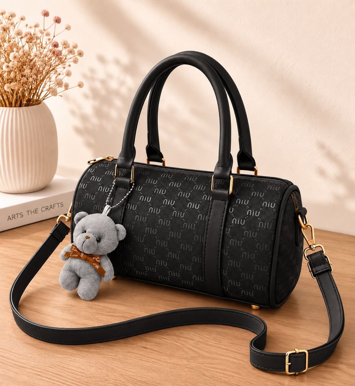 Min Min Premium Duffle Bag with Teddy Bear Keychain - Image 5