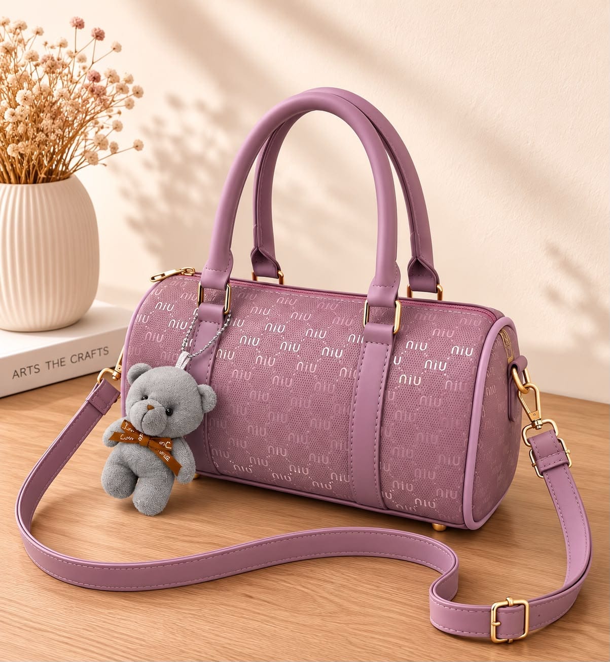 Min Min Premium Duffle Bag with Teddy Bear Keychain - Image 6
