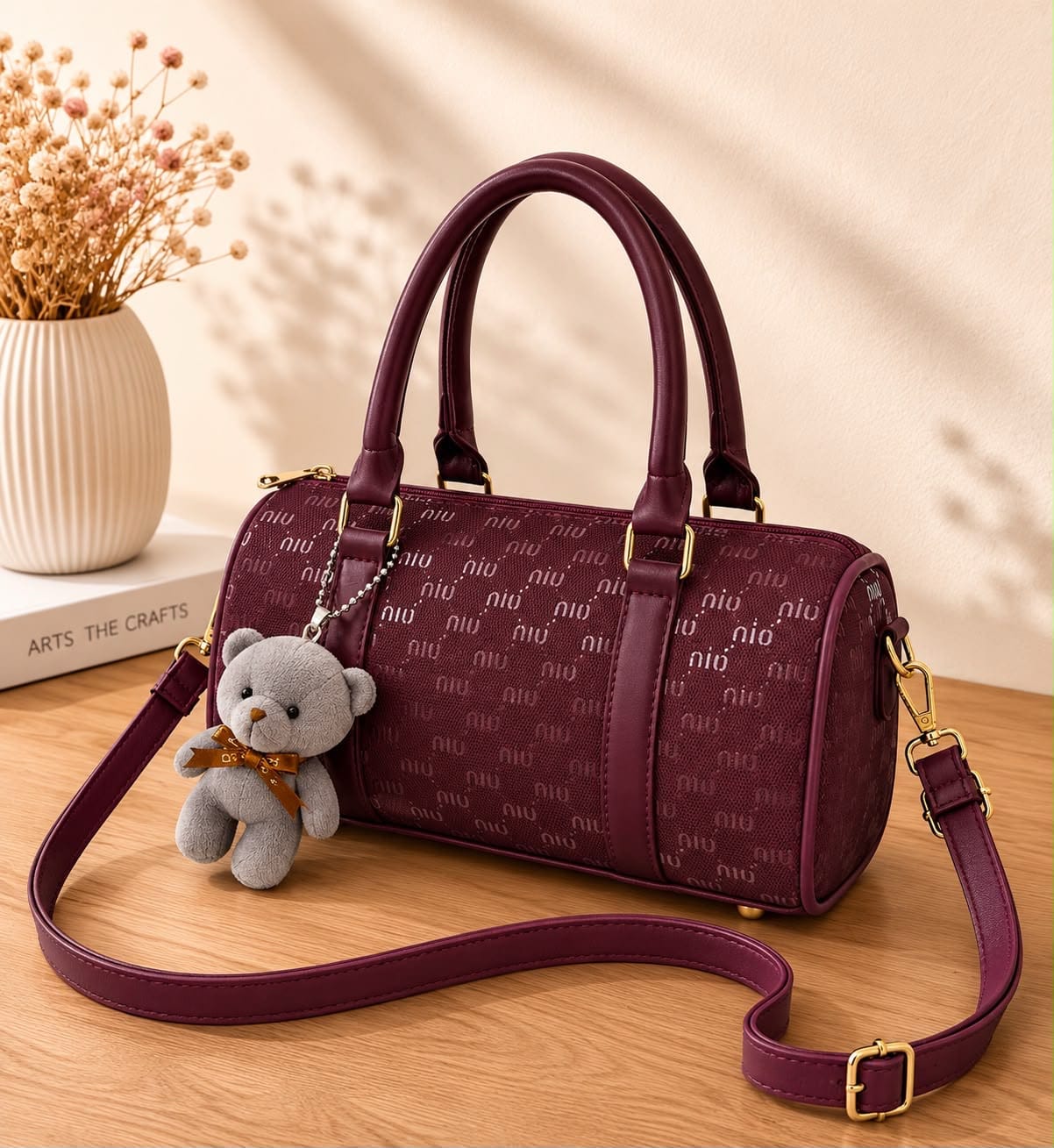 Min Min Premium Duffle Bag with Teddy Bear Keychain - Image 7