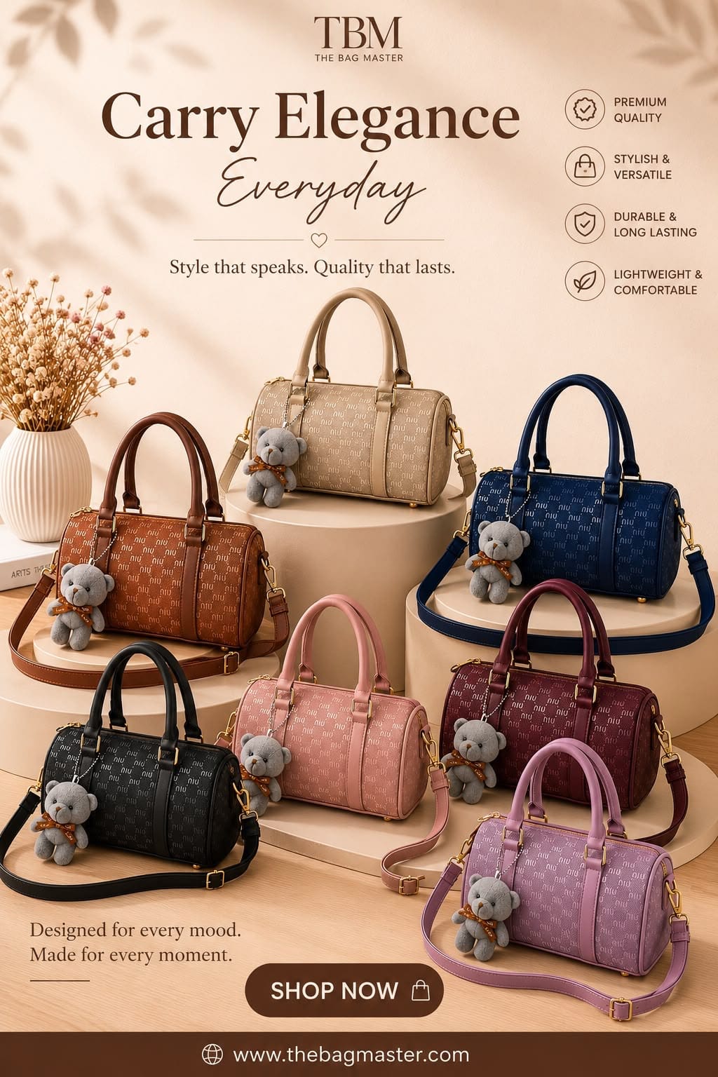 Min Min Premium Duffle Bag with Teddy Bear Keychain - Image 8