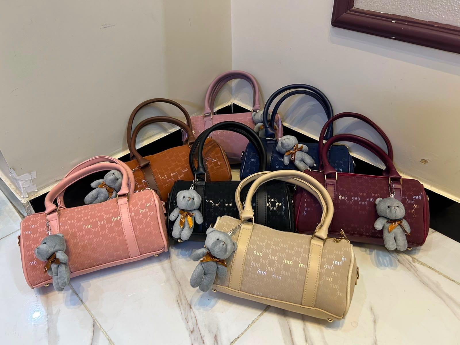 Min Min Premium Duffle Bag with Teddy Bear Keychain - Image 9